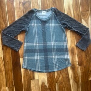 Lovely Melody Blue and Gray Plaid Top